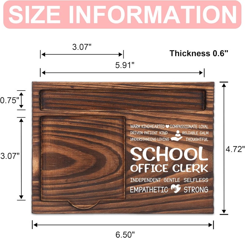 FTONENI School Office Clerk Appreciation Gifts, Thank You Gift for School Clerk, Secretary Office Staff Appreciation Gifts, Sticky Note Holder Wooden Notepad & Pen Holder 6.5" x 4.7" - FTA252 - Image 2
